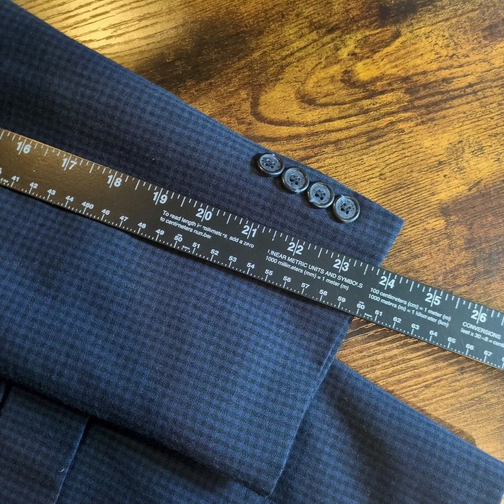 Egara Mens 46R Slim Fit 100% Wool Blazer Navy Blue Houndstooth‎ Sport Coat